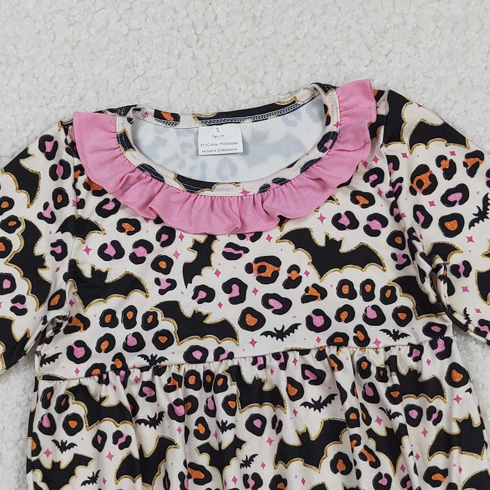 RTS NO MOQ (In stock)LR2473 Baby Girls Winter Rompers Halloween Costume Leopard Bats Ruffle Rompers