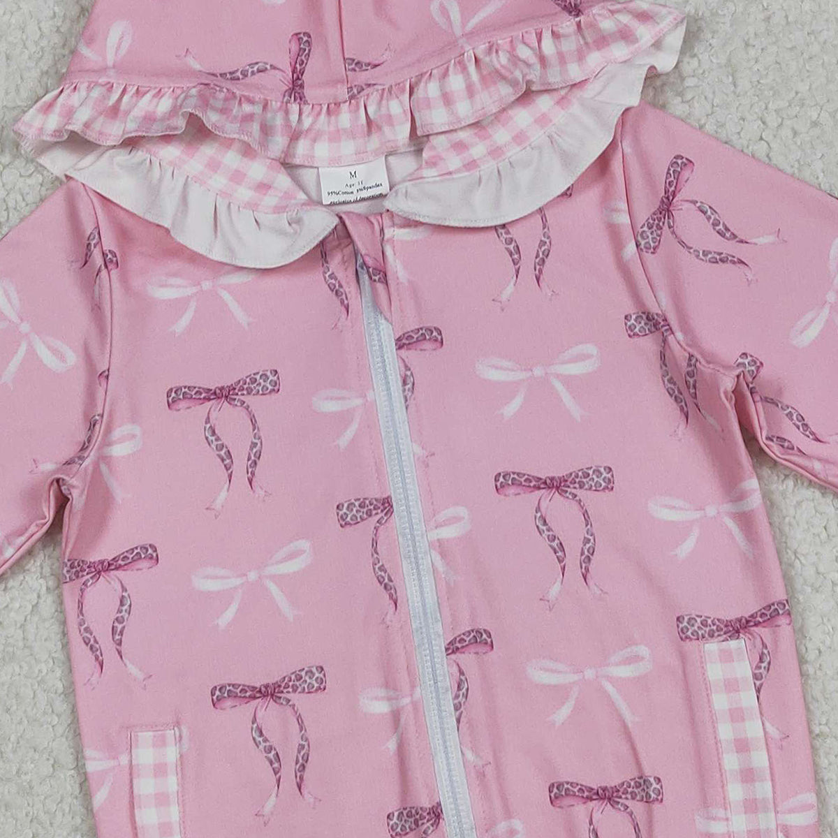 12.17 RTS NO MOQ (In stock)GT1217 Baby Girls Pink Bows Pocket Zipper Ruffle Hoodies Jackets Top