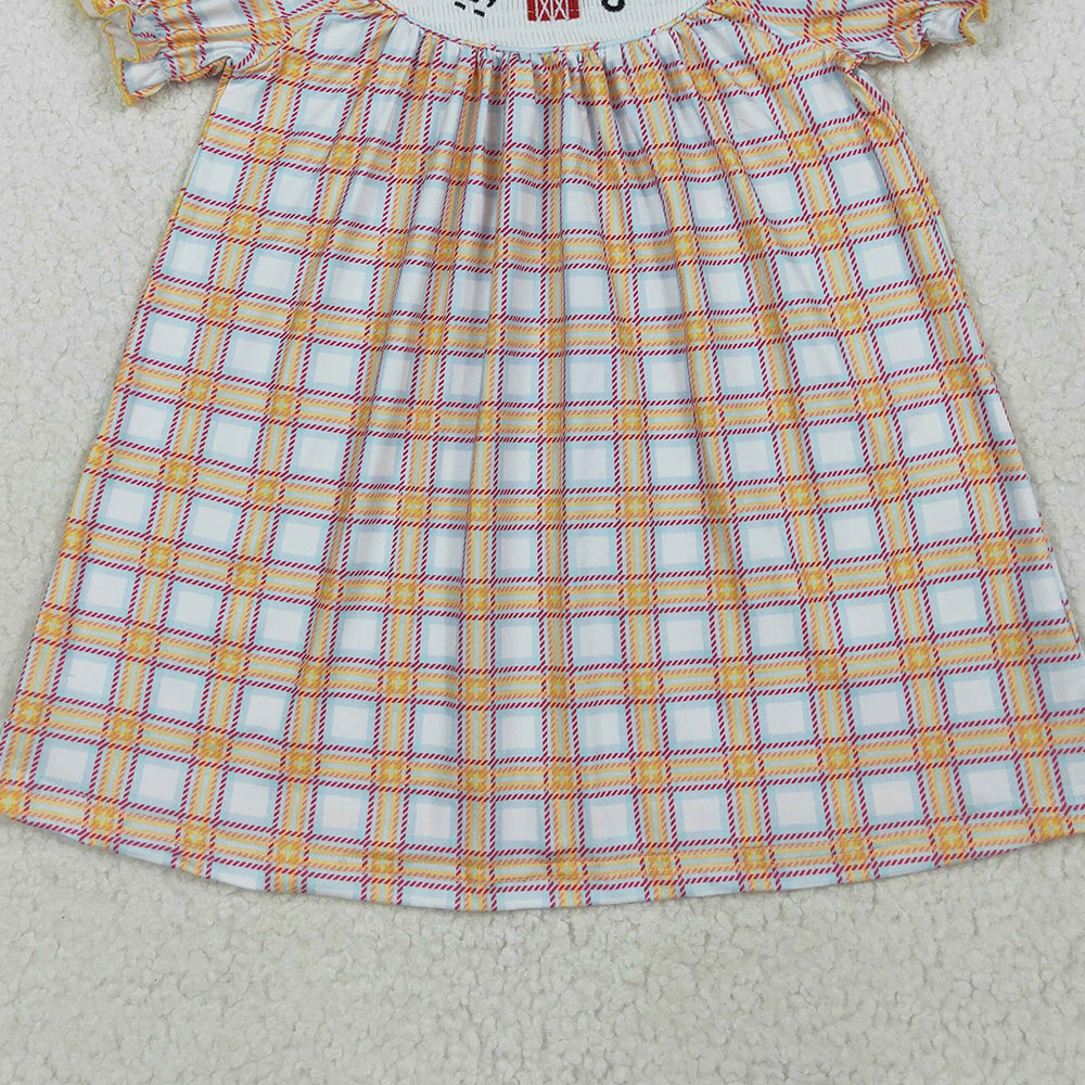 RTS NO MOQ (In stock) GSD2276 Baby Girls Summer Dress Cow tractor plaid short sleeves farm girls dresses