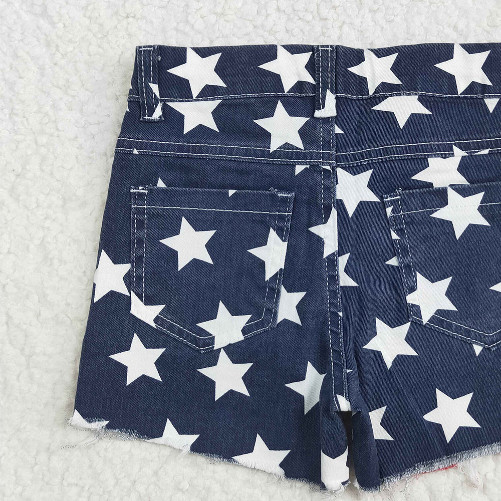 SS0168 RTS NO MOQ Baby Girls Denim Pants Baby Girls 4th Of July Stripes Stars Denim Shorts