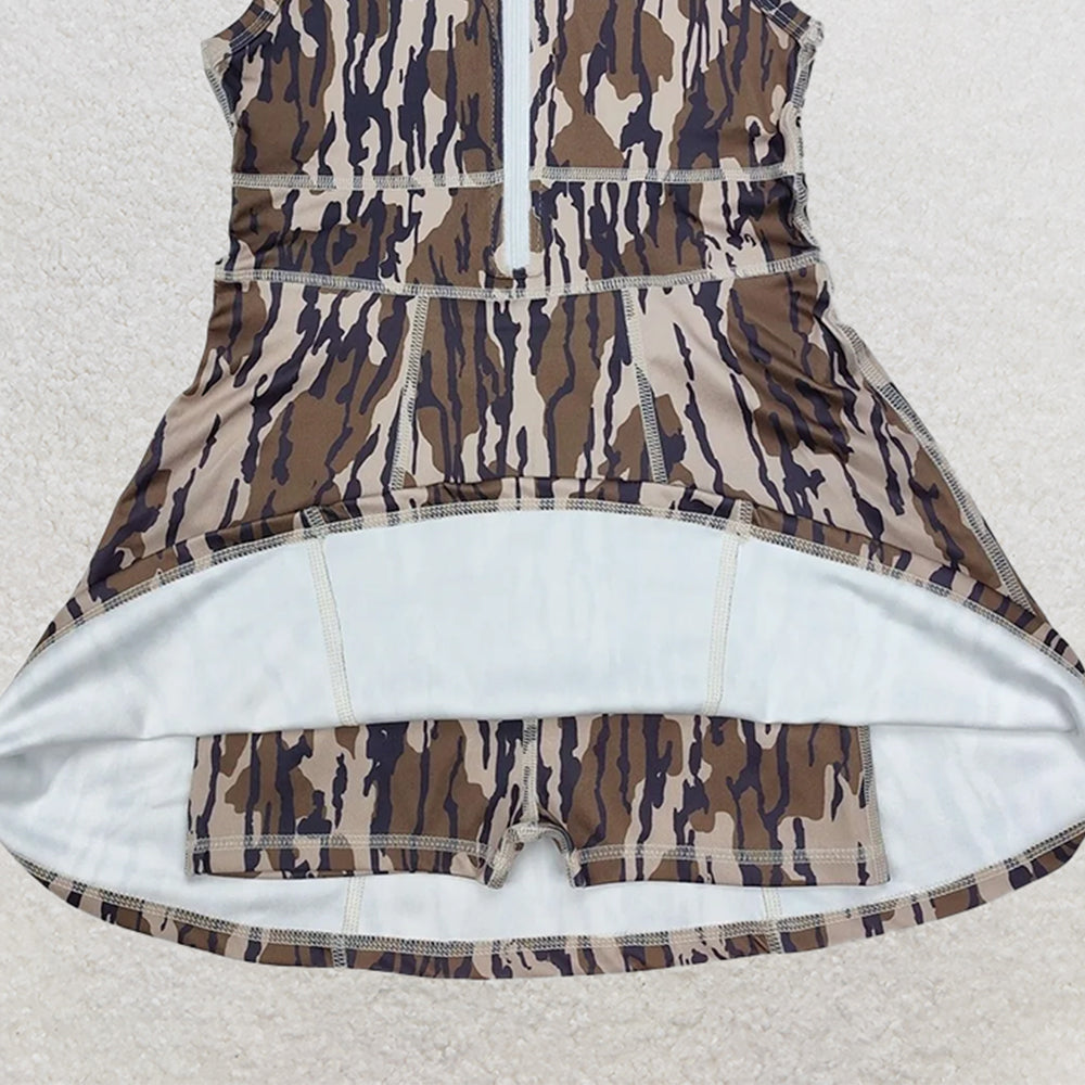 USA Shop (in stock) GSD1383 Bottomland camo sleeveless zipper athletic dress with shorts