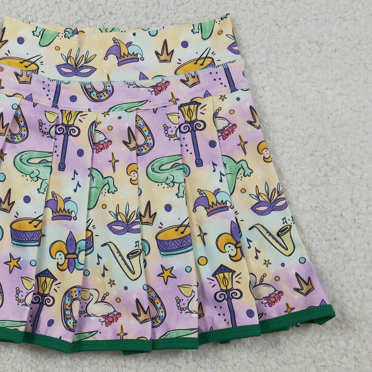 1.23 RTS NO MOQ (In stock)GLK0163 Baby Girls Mardigras Anchors Crocodiles Yoga Active Skirt Shorts Bottom
