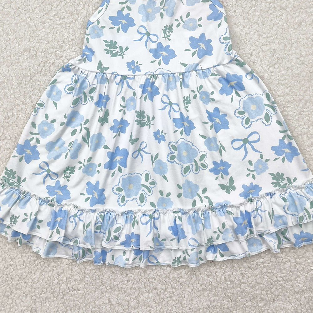 4.12 GSD2377 RTS NO MOQ Baby Girls Summer Dress Baby Girls Summer Blue Floral Dress