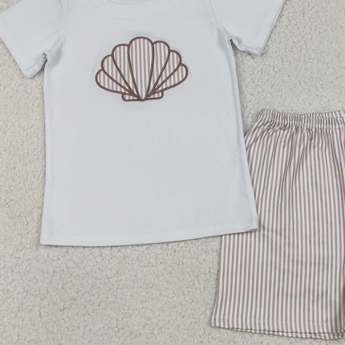 12.23 RTS NO MOQ (In stock)BSSO1618 Embroidery Shells Baby Boys Shirt Top Stripe Shorts Clothes Sets