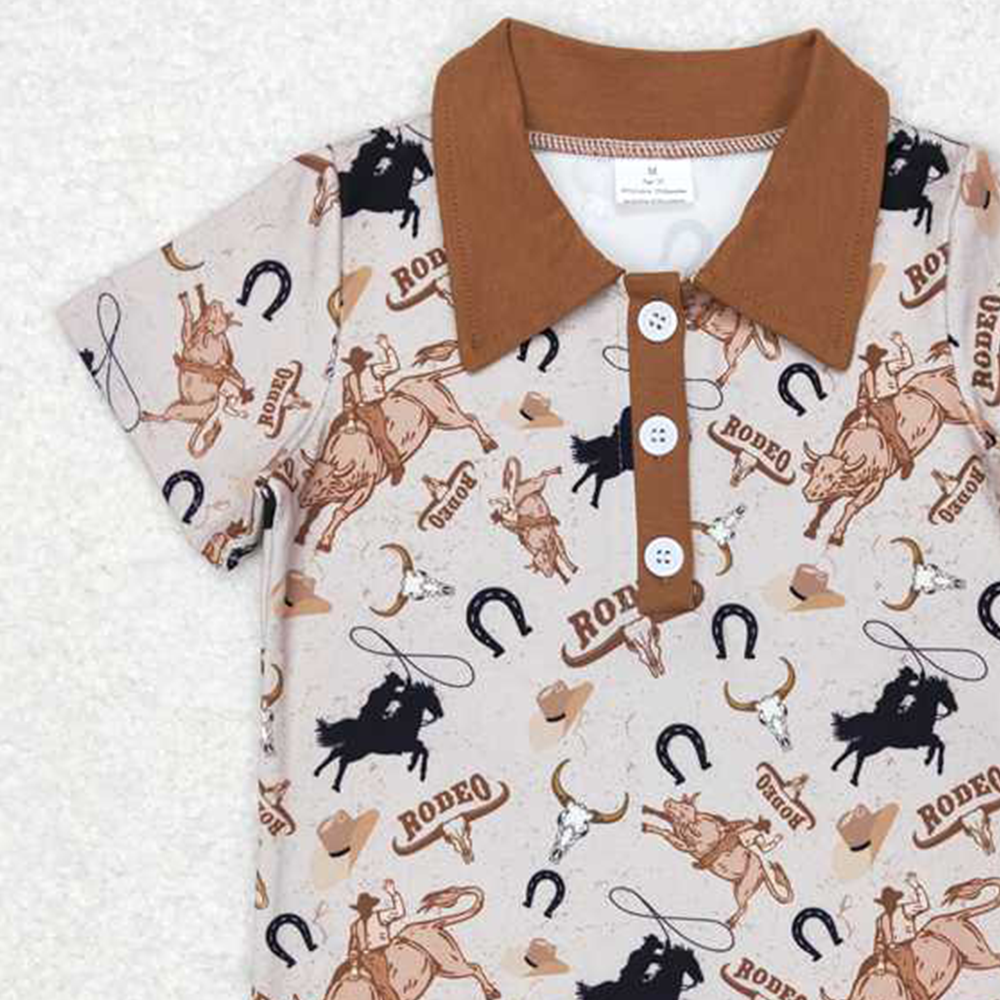 4.07 BT0429 RTS NO MOQ Baby Boys Summer Tops Bull skull rodeo short sleeves western boy polo shirt