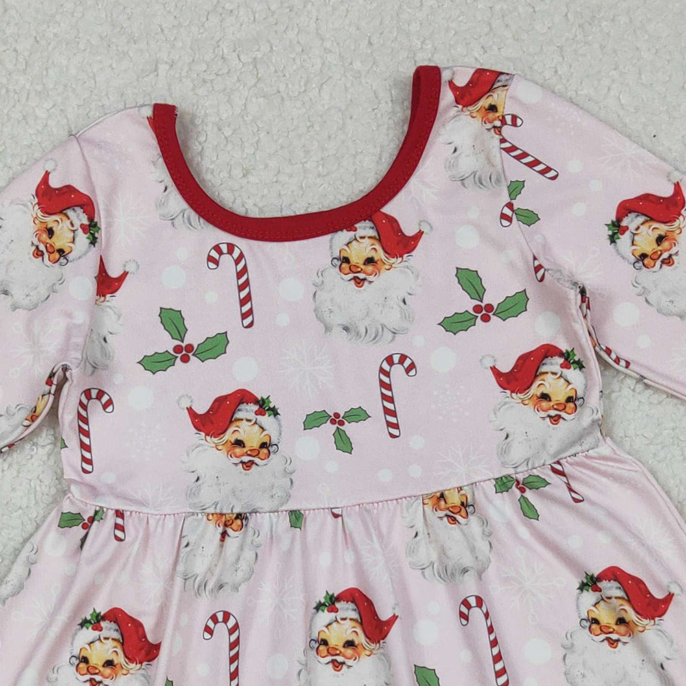 10.10 RTS NO MOQ (In stock)GLD1251 Baby Girls Winter Dress Baby Girls Santa Holly Candy Cane Christmas Ruffle Knee Length Dresses