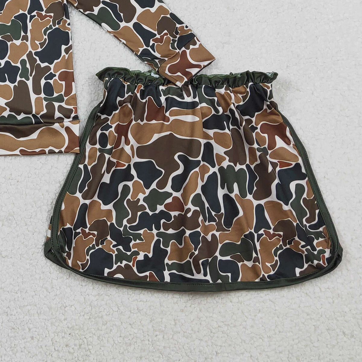 1.17 RTS NO MOQ (In stock)GLD1547 Baby Girls Southern Dark Brown Camo Zip Pullover Skirt Shorts Clothes Sets