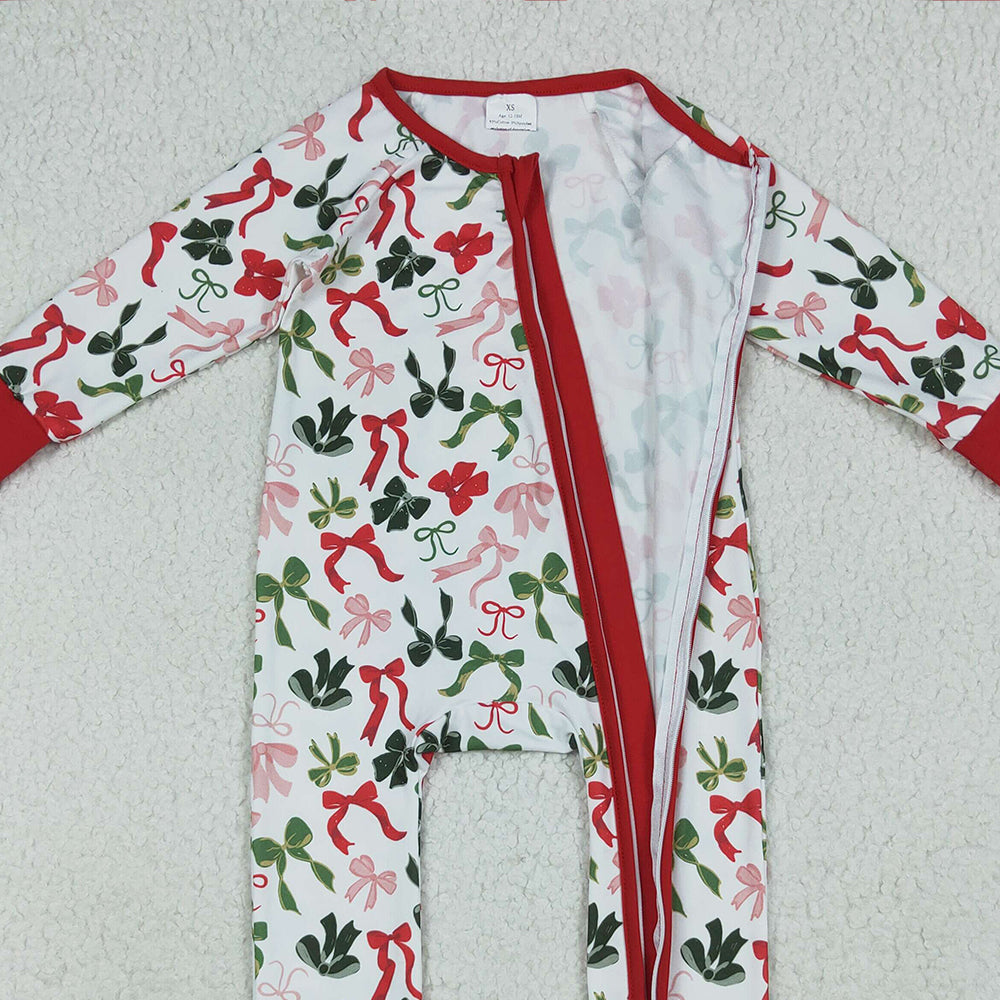 8.16 LR2203RTS NO MOQ Baby Boys Winter Rompers Baby Kids Long Sleeves Red Green Bows Zipper Rompers
