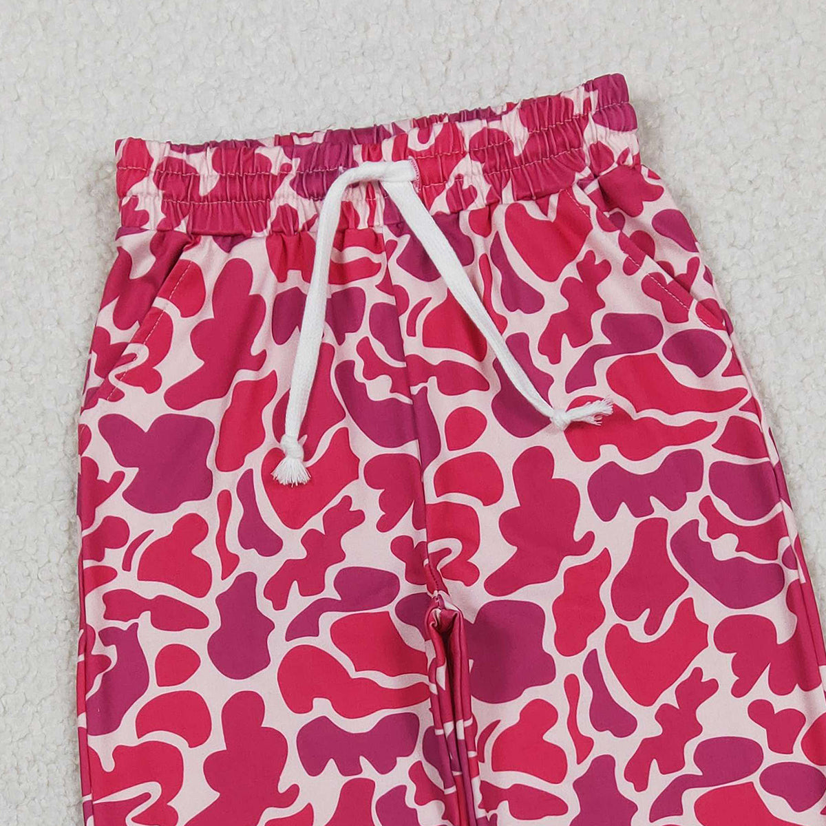 3.10 RTS NO MOQ (In stock)P0696 Kids Fashion Clothes Baby Girls Hot Pink Camo Pockets Jogger Pant Bottoms
