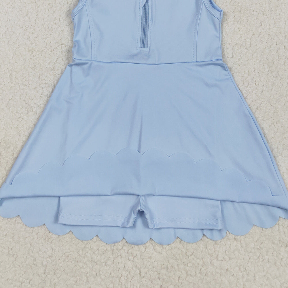 7.18 GSD2088 RTS NO MOQ Baby Girls Summer Yoga Dress baby girl clothes yoga blue sleeveless skirts dress