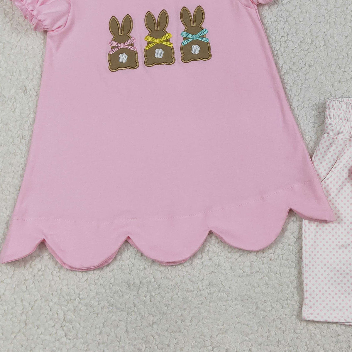 1.7 RTS NO MOQ (In stock)GSSO2829 Embroidery Rabbits Baby Girls Tunic Pockets Shorts Easter Clothes Sets
