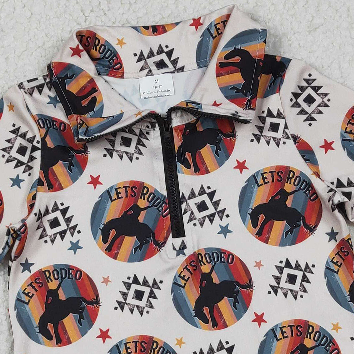 12.27 RTS NO MOQ (In stock)BT1598 Baby Boys Long Sleeve Aztec Horse Rodeos Western Zipper Pullovers Top