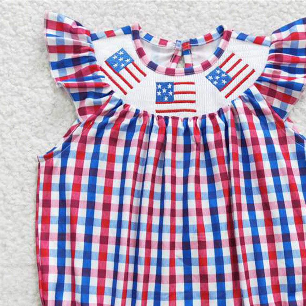 4.11 SR0388 RTS NO MOQ Flag embroidery smock baby girls 4th of july romper