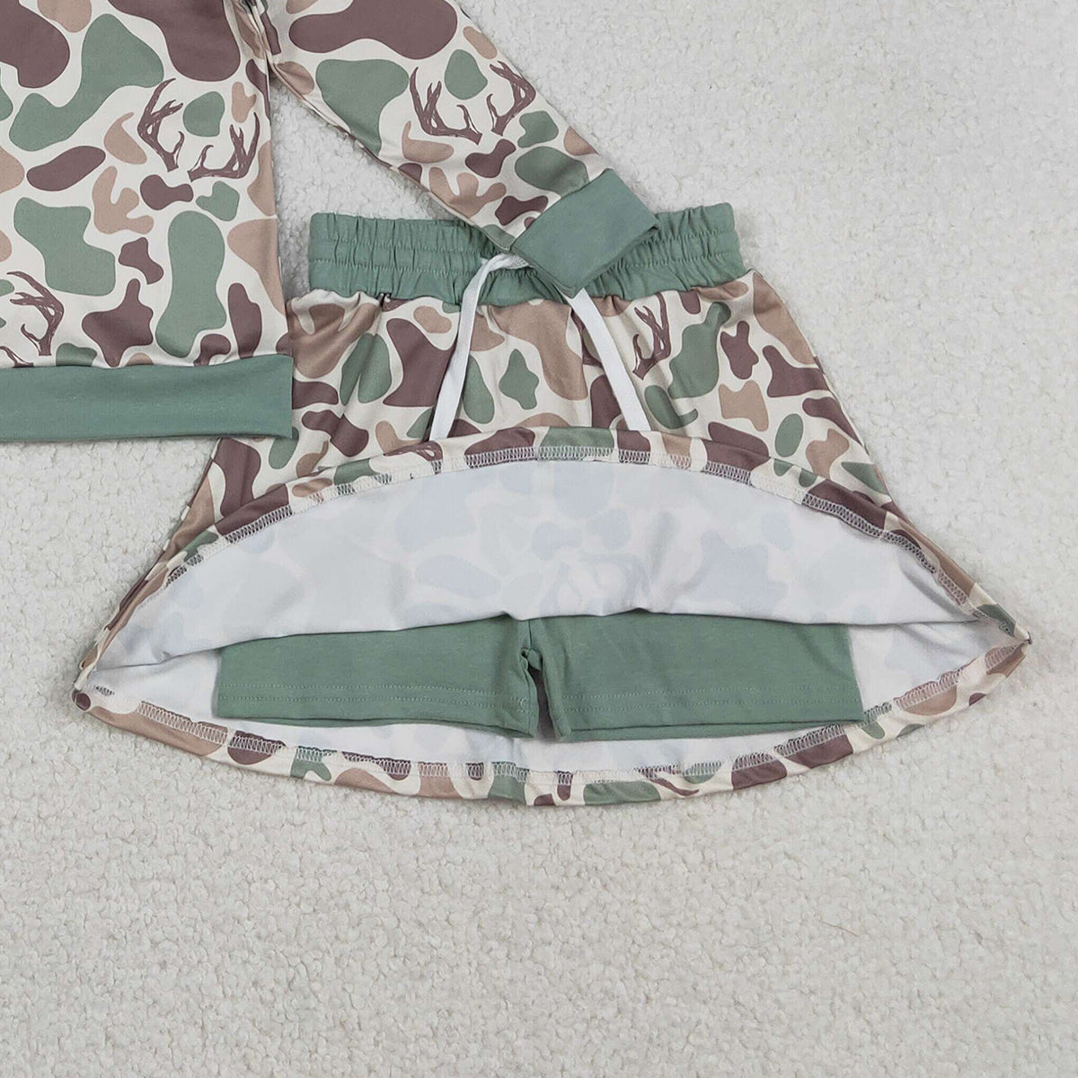12.19 RTS NO MOQ (In stock)GLD1477 Baby Girls Southern Hunting Deer Camo Long Sleeve Top Skirts Shorts Clothes Sets