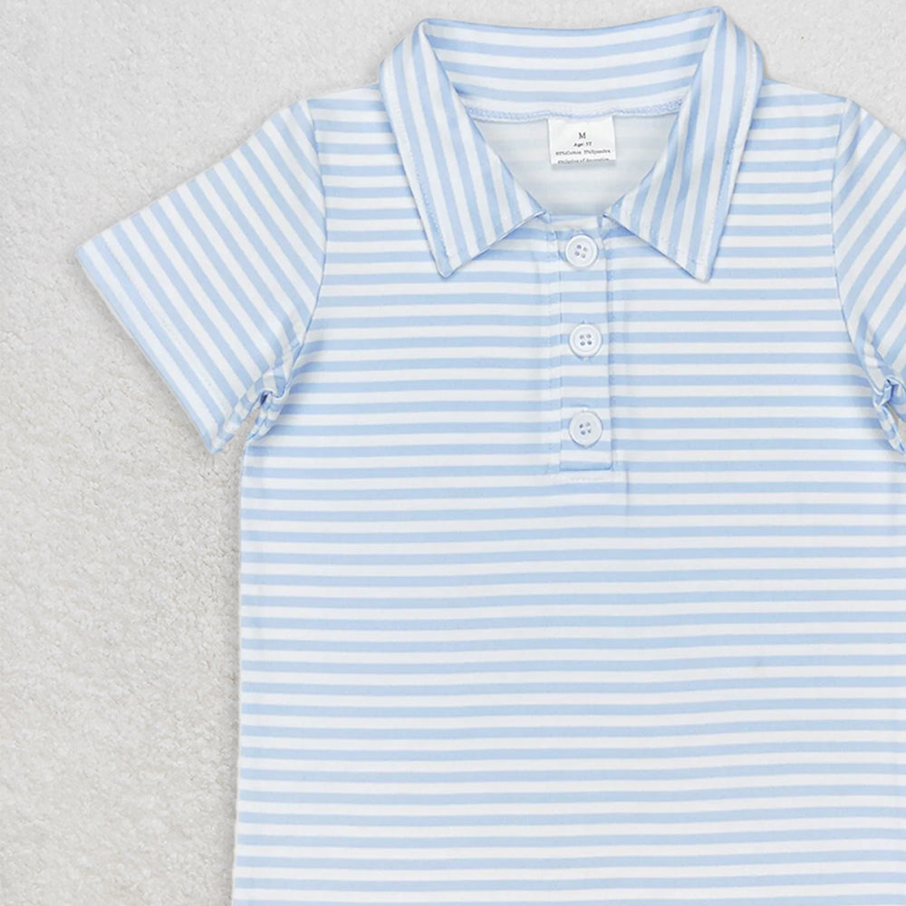 BT0653 RTS NO MOQ Baby Boys Summer Tops Baby Boys Pink Stripes Short Sleeve Buttons Tee Shirts Tops