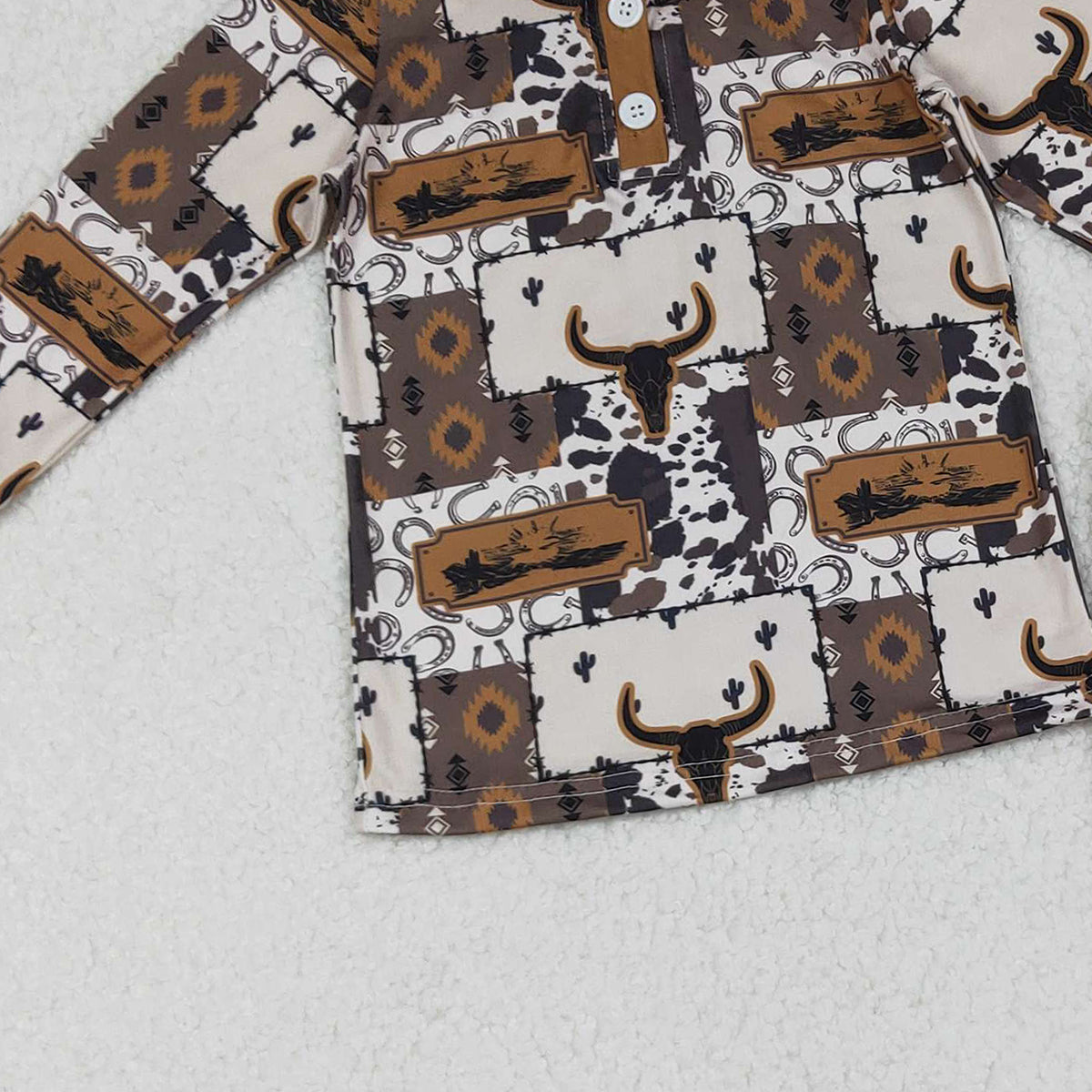 10.16 RTS NO MOQ (In stock)BLP1238 Baby Boys Winter Outfits Baby Boys Aztec Bull Skull Button Hoodies Pockets Pant Western Clothes Sets