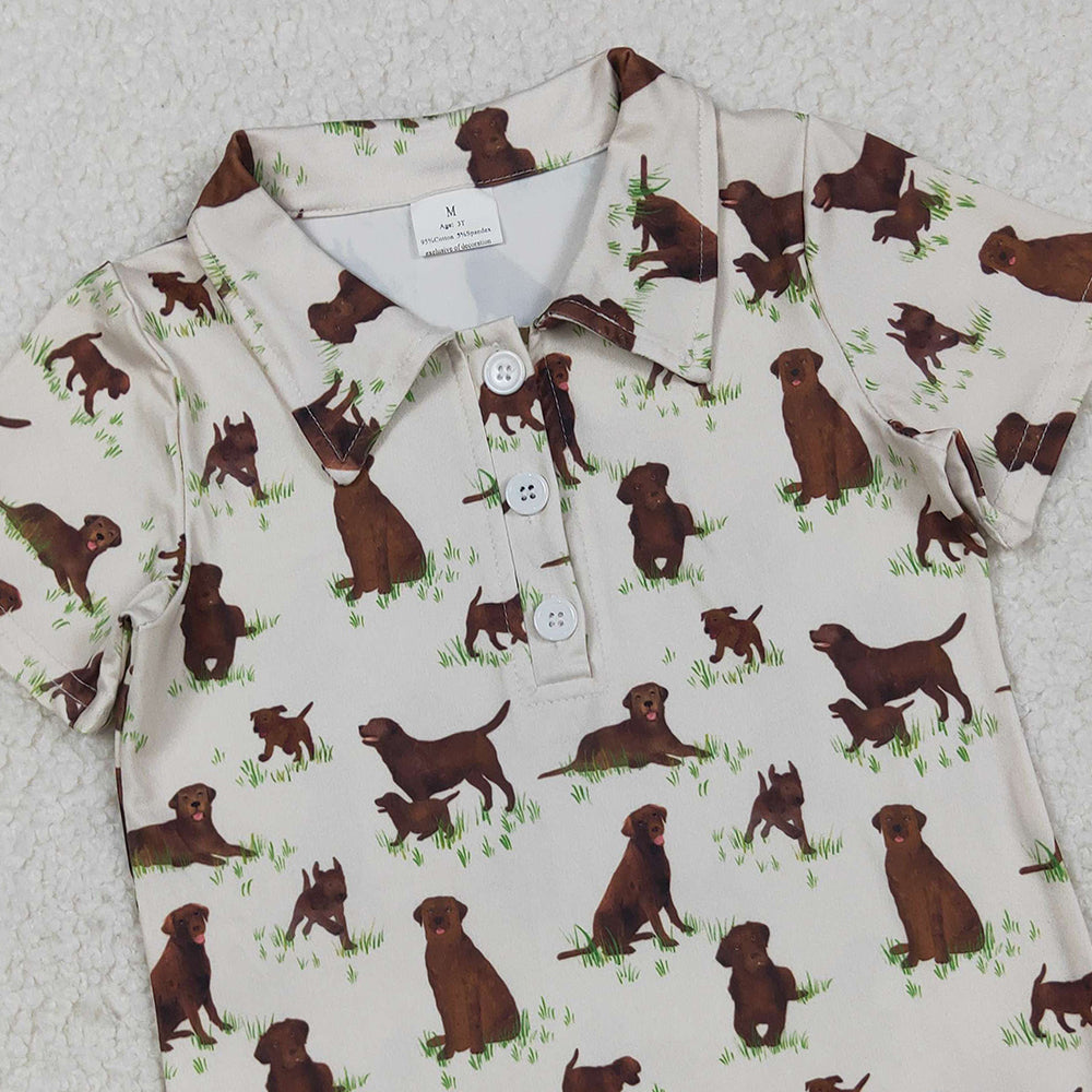 RTS NO MOQ (In stock)BT1299 Baby Boys Summer Tops Dogs Southern Hunting Button Pullovers Tops