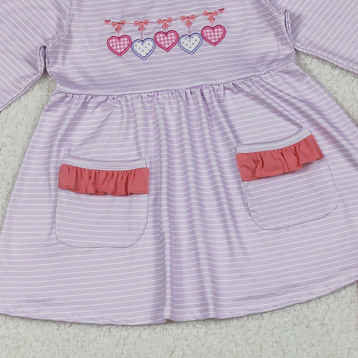 10.23 RTS NO MOQ (In stock)GLP2906 Embroidery Hearts Baby Girls Stripe Pockets Tunic Leggings Valentine Clothes Sets