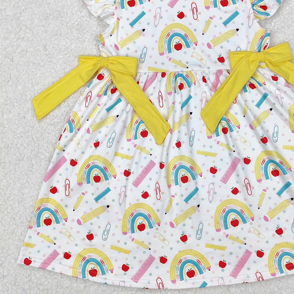 GSD1823Rainbow Girls Flutter Sleeve Apple Pencil Dress Cute Back to School Dress for Kids
