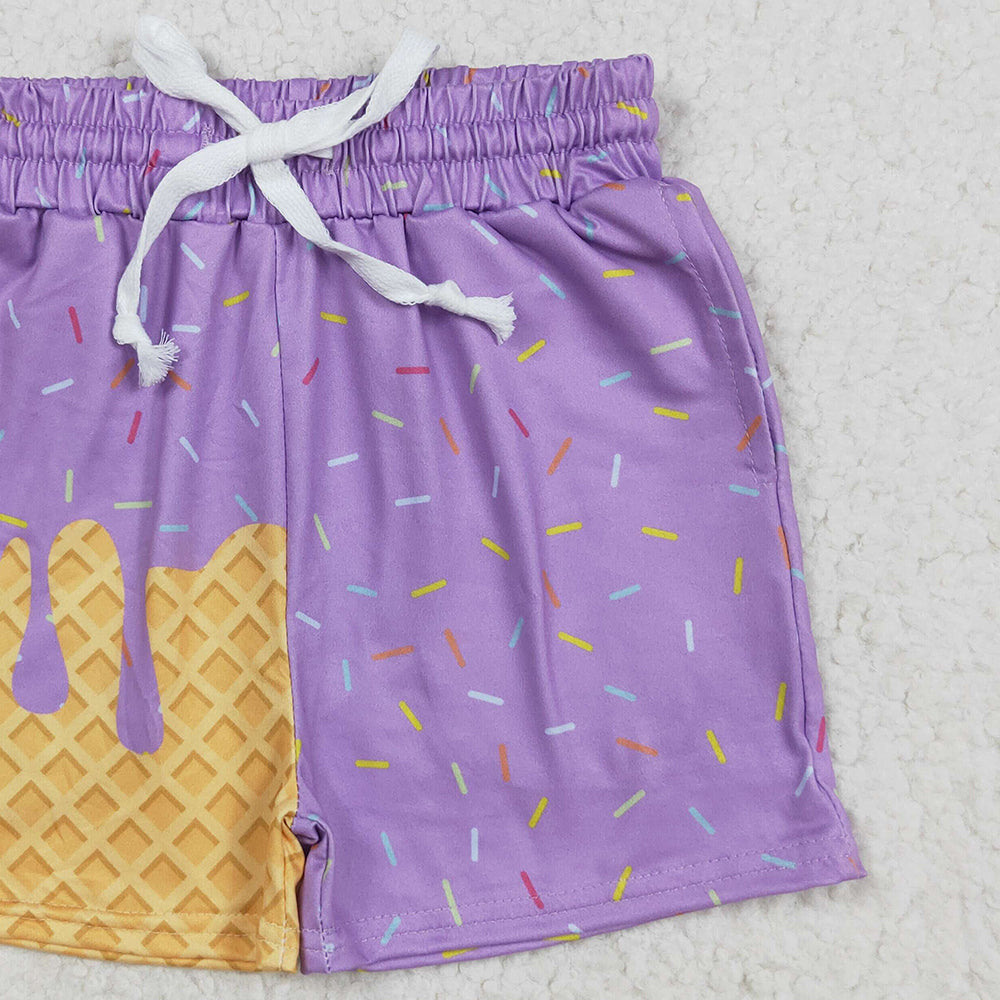 8.20 RTS NO MOQ (In stock) SS0621 Baby Boys Summer Shorts Purple ice cream sprinkle baby kids summer team shorts