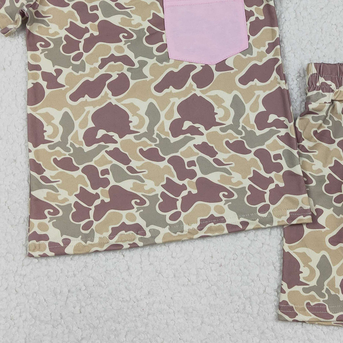 12.30 RTS NO MOQ (In stock)GSSO2994 Baby Girls Southern Khaki Camo Pocket Top Shorts Pajamas Sets