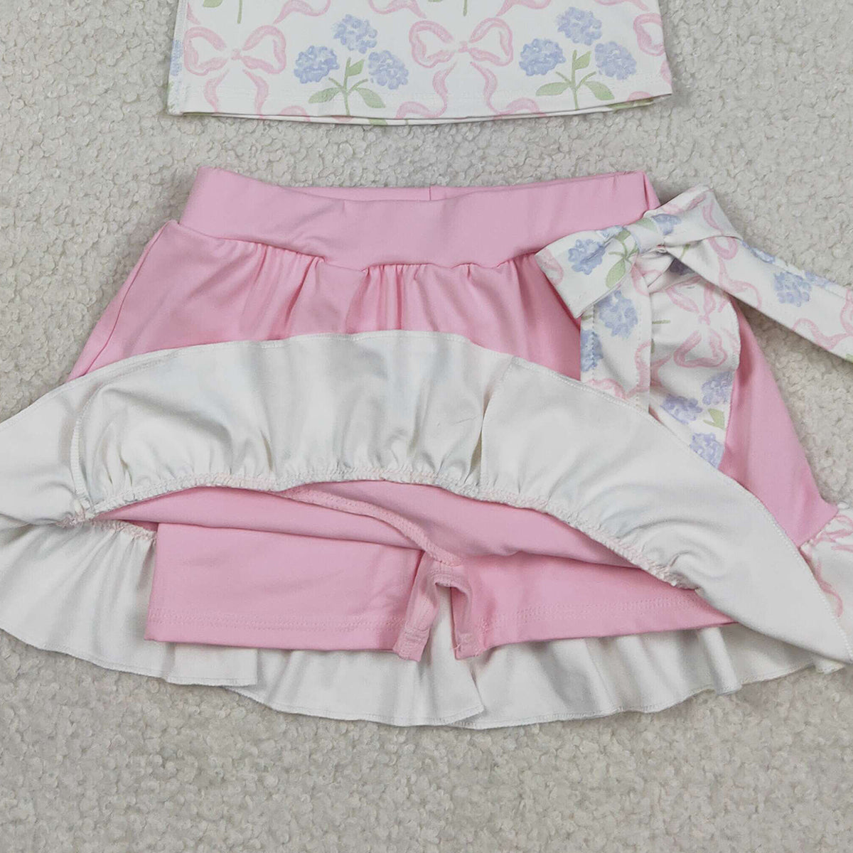 2.2 RTS NO MOQ (In stock)GSD3478 Baby Girls Bows Flowers Button Vest Top Ruffle Skirt Shorts Yoga Active Clothes Sets