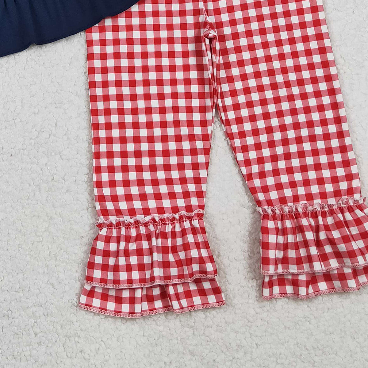 10.29 RTS NO MOQ (In stock)GLP2912 Embroidery Heart Ducks Baby Girls Navy Tunic Red Checked Pants Valentine Clothes Sets
