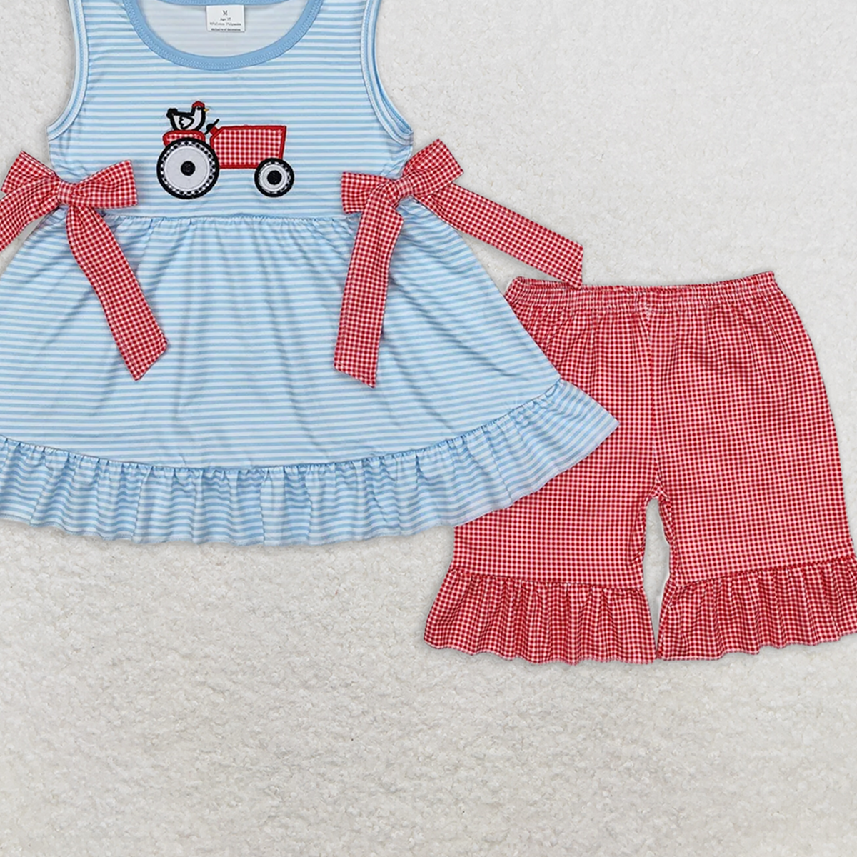 GSSO1728RTS NO MOQ Baby Girls Summer Outfits Sleeveless chicken tractor tunic plaid shorts girls clothes