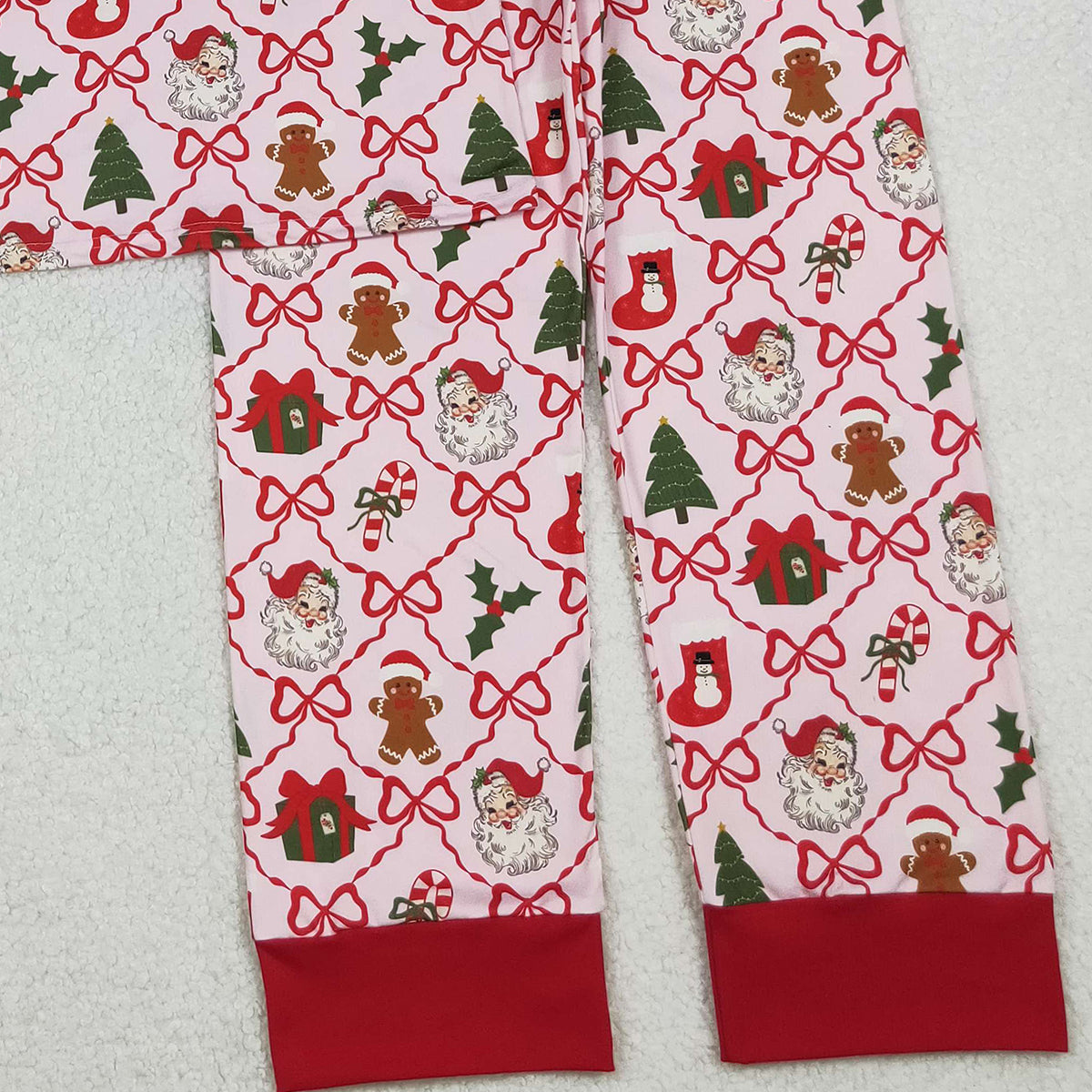 10.18 RTS NO MOQ (In stock)GLP2815 Adult Women Red Bows Santa Checked Pant Christmas Pajamas Sets
