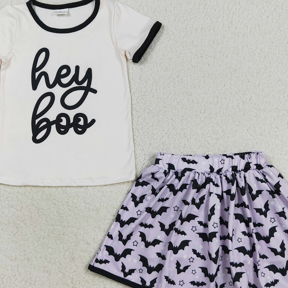 RTS NO MOQ (In stock)GSD2772Baby Girls Skirt Sets Baby Girls Hey Boo Top Bats Plaid Skorts Halloween Clothes Set