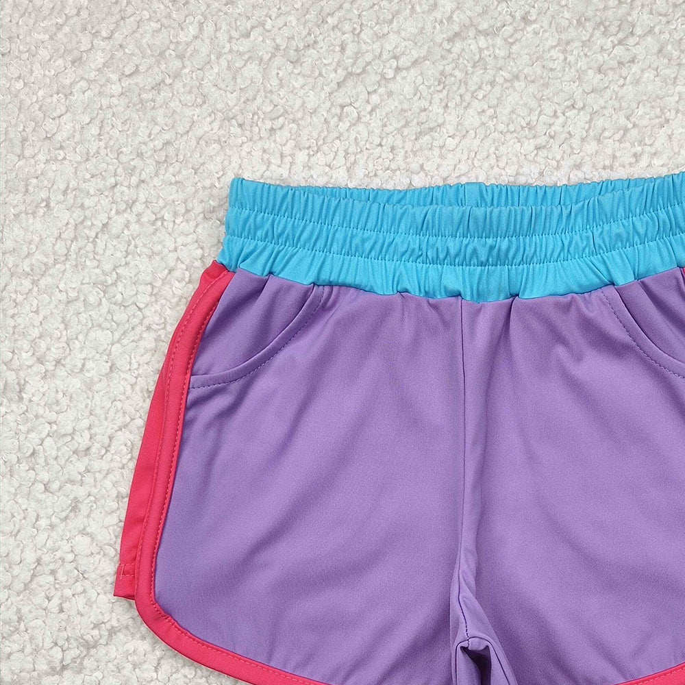 4.11 SS0555 RTS NO MOQ Baby Girls Summer Yoga Shorts Lavender pink patchwork kids girls activewear yogo shorts