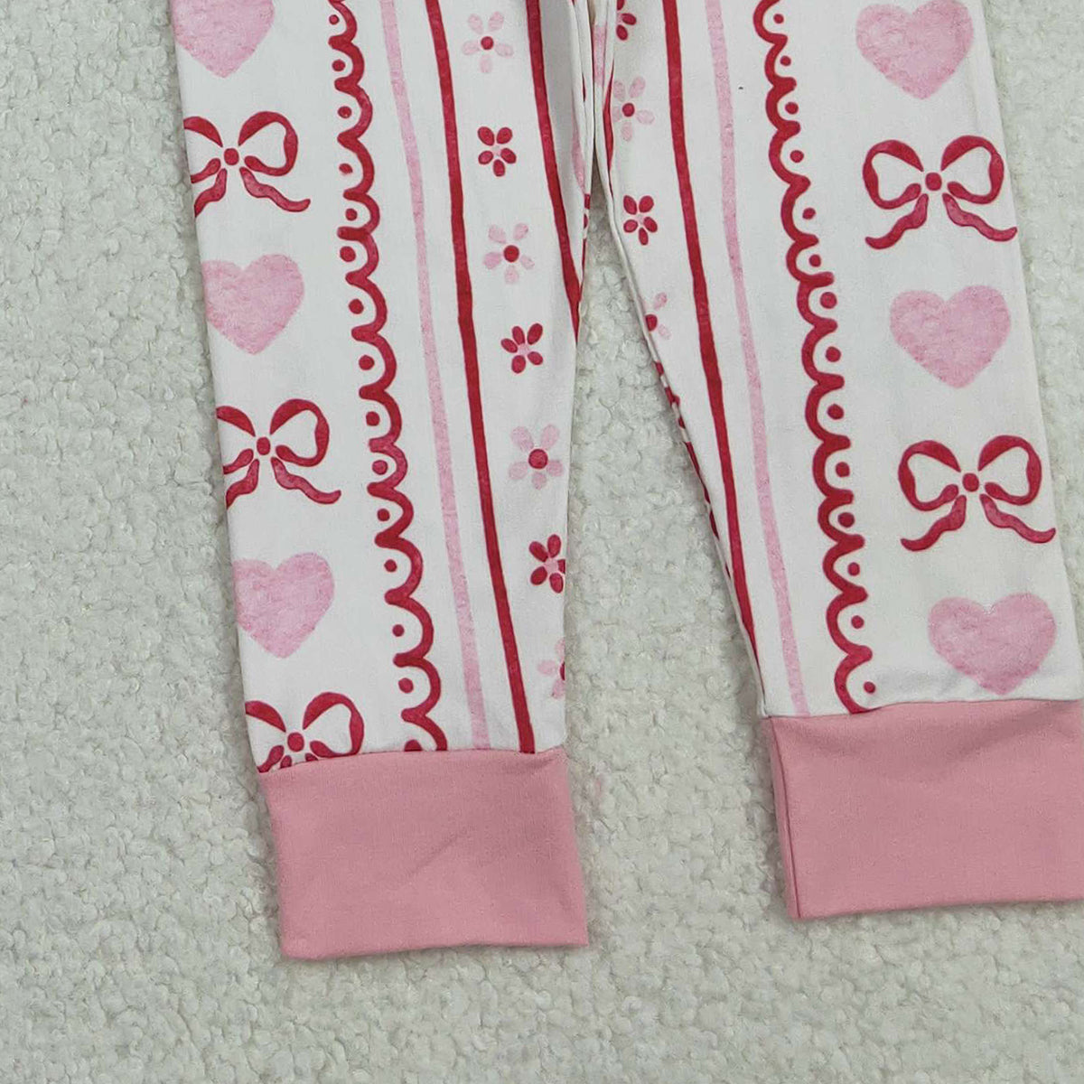 11.7 RTS NO MOQ (In stock)GLP2984 Baby Girls Pink Bows Hearts Stripe Top Pant Valentine Pajamas Sets