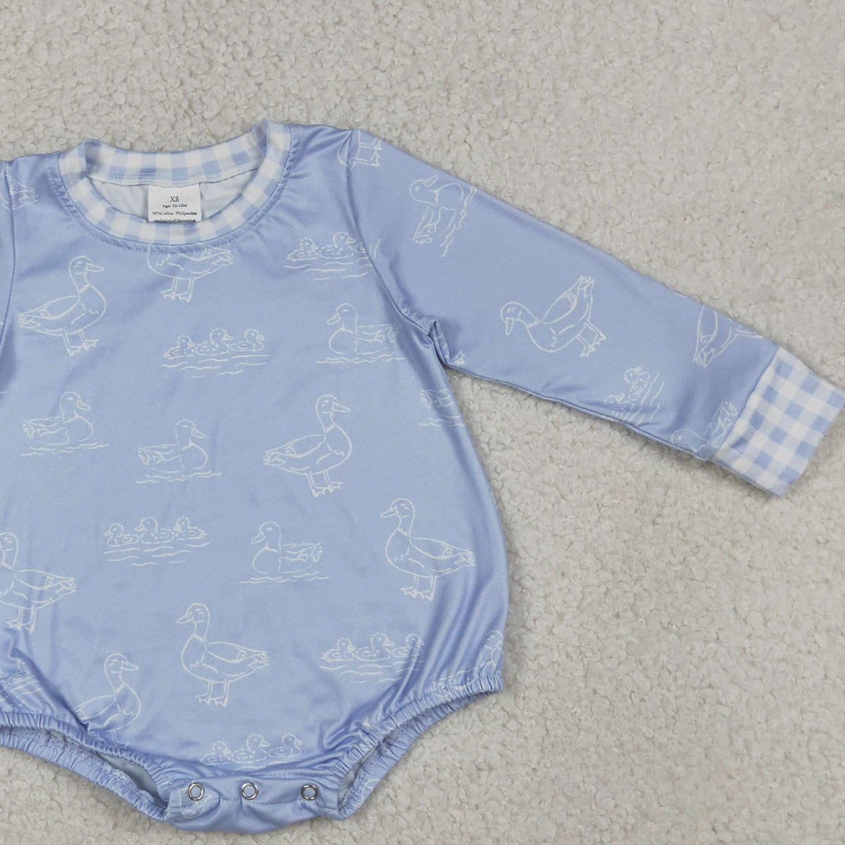 4.2 LR2969 RTS NO MOQ (In stock) Long sleeves light blue duck baby boys romper