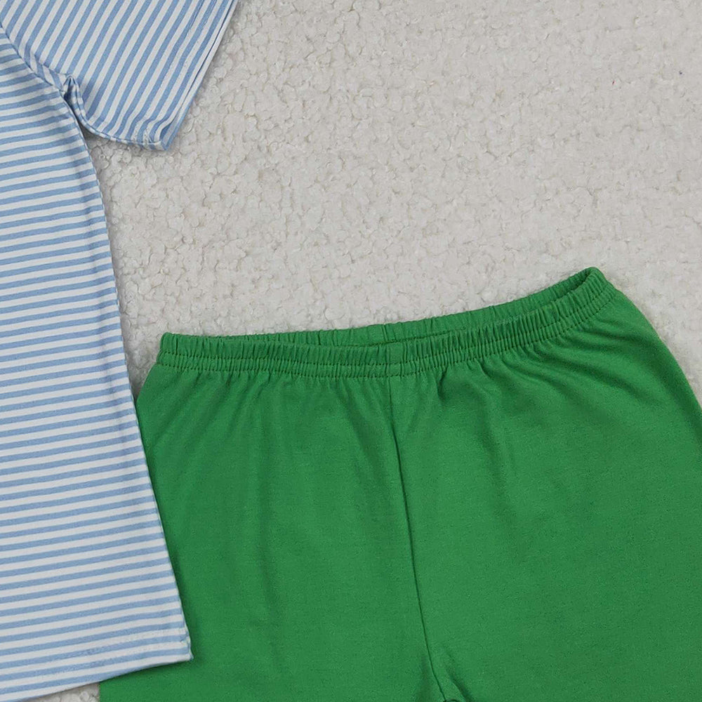 RTS NO MOQ (In stock)BSSO1549 Baby Boys Summer Boys Outfits Blue Stripe Truck Pumpkin Top Shorts Fall Clothes Sets