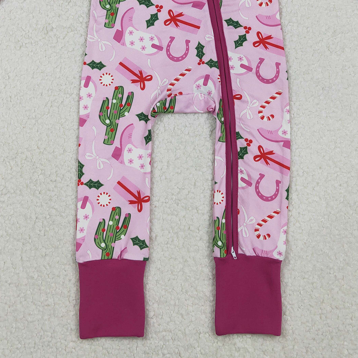 11.4 RTS NO MOQ (In stock)LR1742 Baby Girls Winter Rompers Baby Girls Western Boots Christmas Two Way Zip Convertible Rompers