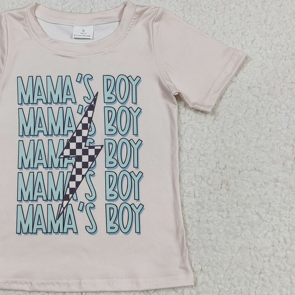 7.01 BT1229RTS NO MOQ Baby Boys Summer Tops Baby Boys Short Sleeves MAMA'S BOY Lightning Tee Shirts Top