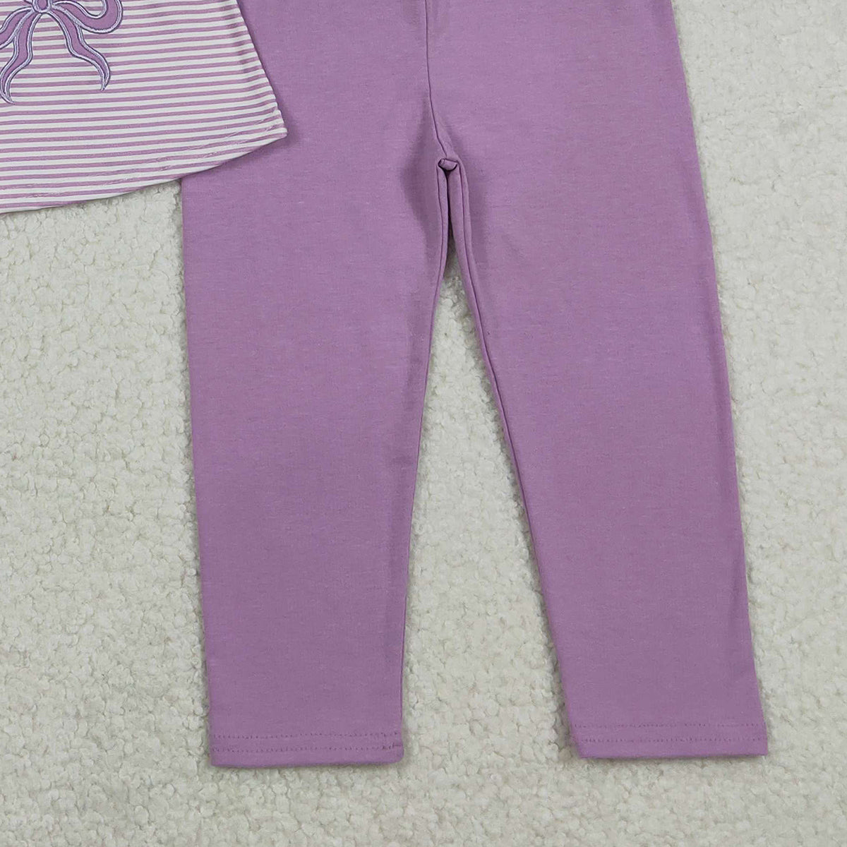 12.9 RTS NO MOQ (In stock)GSPO2153 Embroidery Bows Baby Girls Lavender Stripe Tunic Leggings Pant Clothes Sets