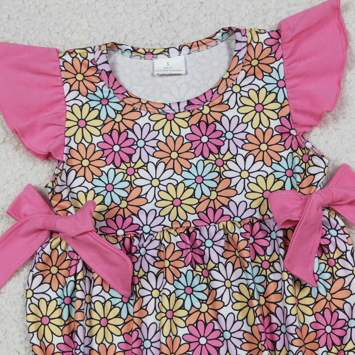 4.8 SR4049 RTS NO MOQ (In stock) Flutter sleeves floral bow baby girls summer romper