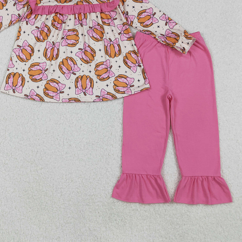 RTS NO MOQ (In stock)GLP2348 Baby Girls Winter Outfits Girls Long Sleeve Pumpkin Bow Tunic Pants Outfit Cute Fall Kids Clothing Set