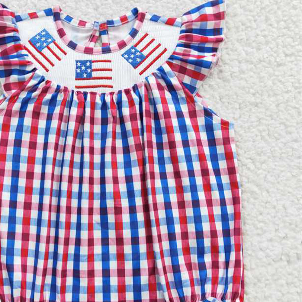 4.11 SR0388 RTS NO MOQ Flag embroidery smock baby girls 4th of july romper