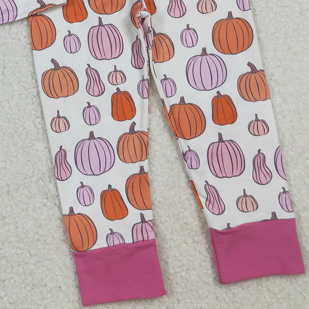 RTS NO MOQ (In stock)GLP2702 Baby Girls Winter Outfits Colorful Pumpkins Plaid Top Pants Fall Pajamas Sets