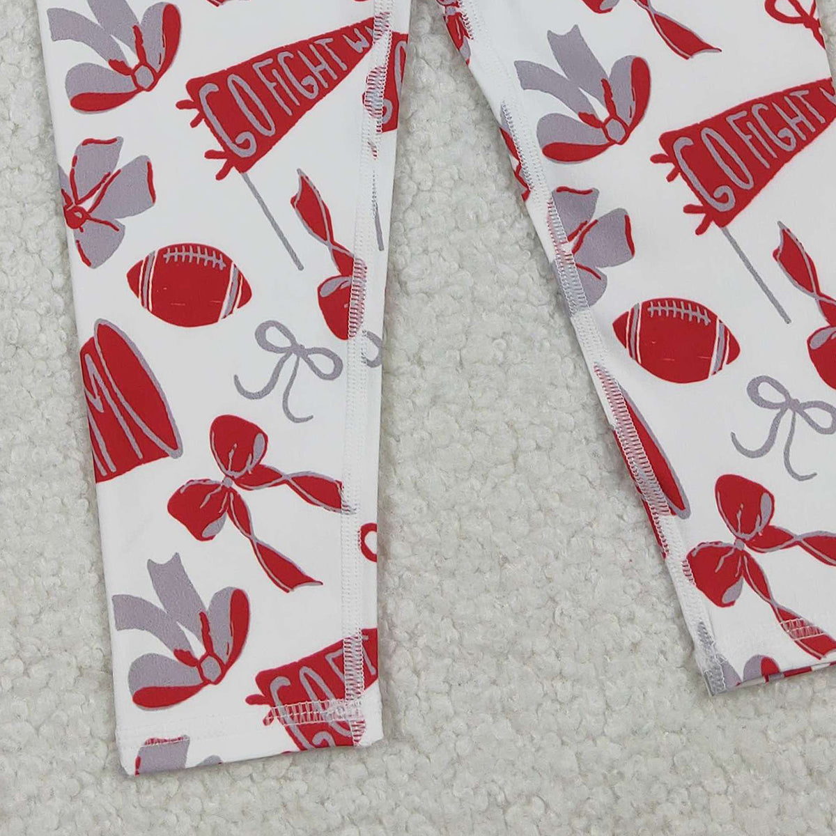 10.27 RTS NO MOQ (In stock)P0846 Baby Girls Red Bows Footballs Go Team Yoga Active Legging Pants Bottom