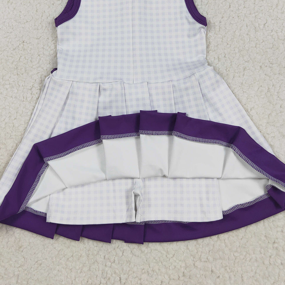 RTS NO MOQ (In stock)GSD2758 Baby Girls Yoga Dress Baby Girls Purple Plaid Zipper Shorts Yoga Activite Knee Length Dresses
