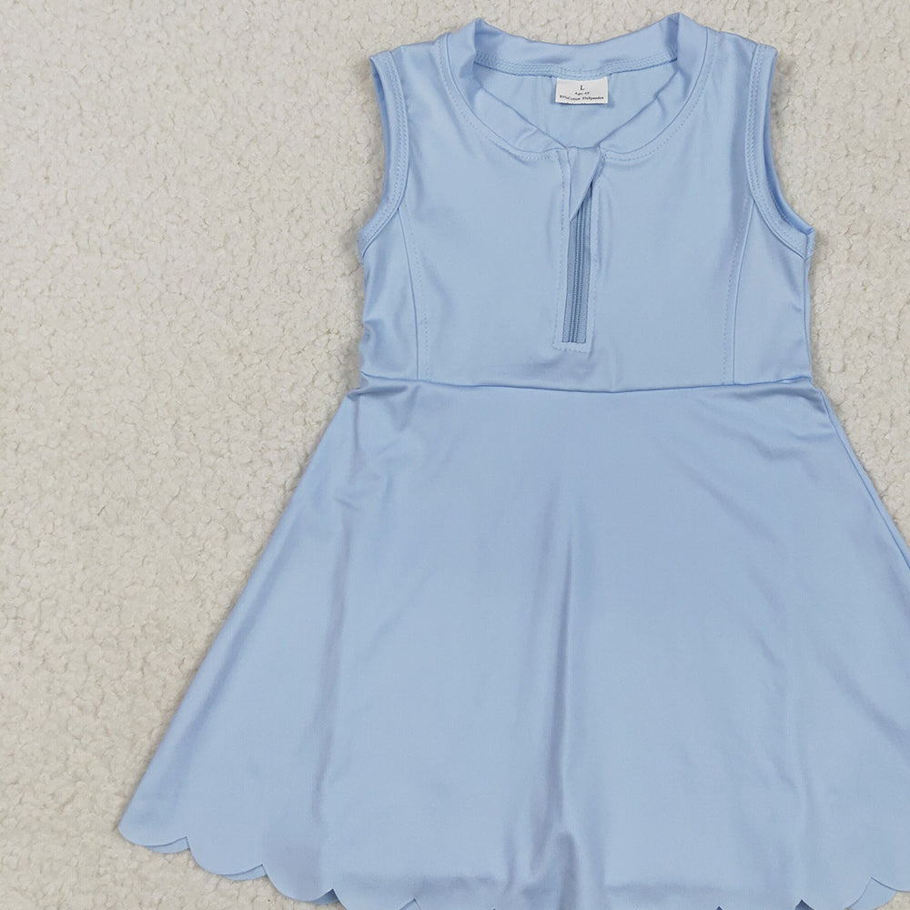 7.18 GSD2088 RTS NO MOQ Baby Girls Summer Yoga Dress baby girl clothes yoga blue sleeveless skirts dress