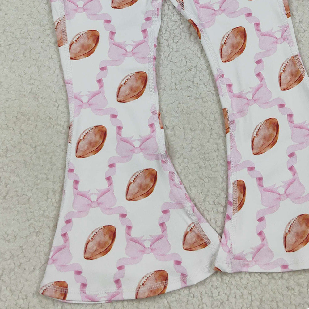 RTS NO MOQ (In stock)P0780 Baby Girls Yoga Pants Baby Girls Pink Bow Footballs Plaid Yoga Active Bell Bottom Pants
