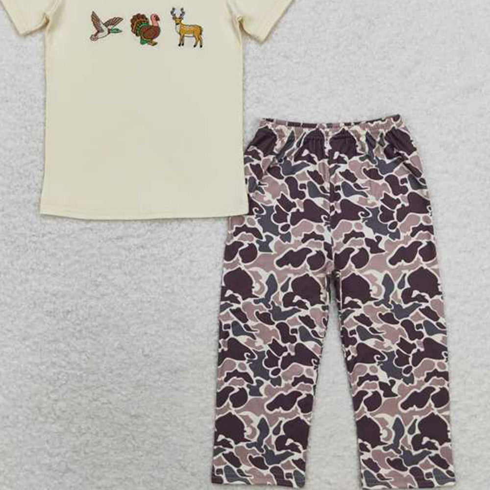 6.11 BSPO0445 RTS NO MOQ Baby Boys Spring Outfits Baby Boys Duck Turkey Deer Top Camo Pants Clothes Sets
