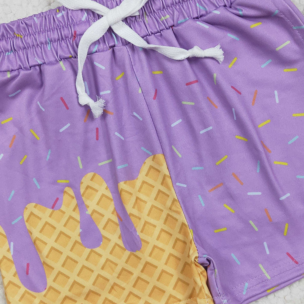 8.20 RTS NO MOQ (In stock) SS0621 Baby Boys Summer Shorts Purple ice cream sprinkle baby kids summer team shorts