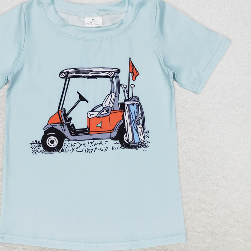 BT0646 RTS NO MOQ Baby Boys Summer Tops Baby Boys Blue Golf Cart Short Sleeve Tee Shirts Tops