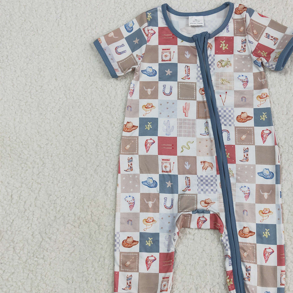 SR3098 RTS NO MOQ Baby Boys Summer Rompers Baby Infant Boys Short Sleeves Boots Cactus Zipper Rompers