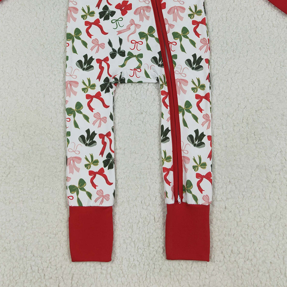 8.16 LR2203RTS NO MOQ Baby Boys Winter Rompers Baby Kids Long Sleeves Red Green Bows Zipper Rompers